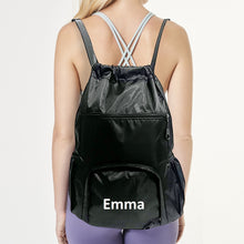 Load image into Gallery viewer, Personalized Drawstring Gym Backpack NAME and LOGO Small Fitness Workout Sports Duffle Bag Black
