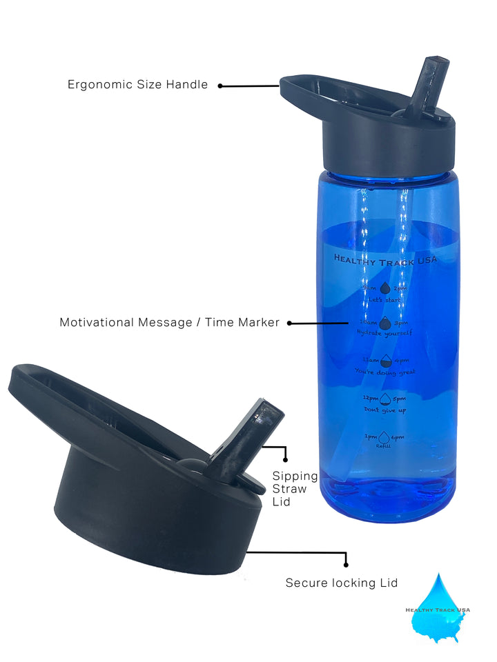 26 Oz Inspirational Time Water Bottle with Hydrating Reminder Tracker Blue 