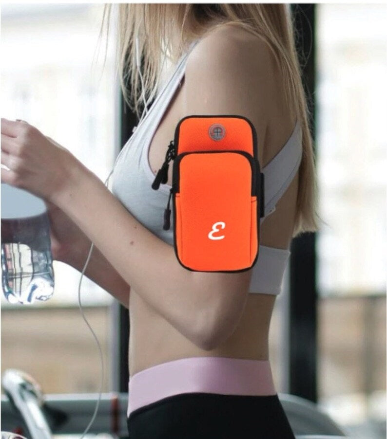 Personalized Phone Holder for Running Armband Pouch Key Pocket Bag Orange