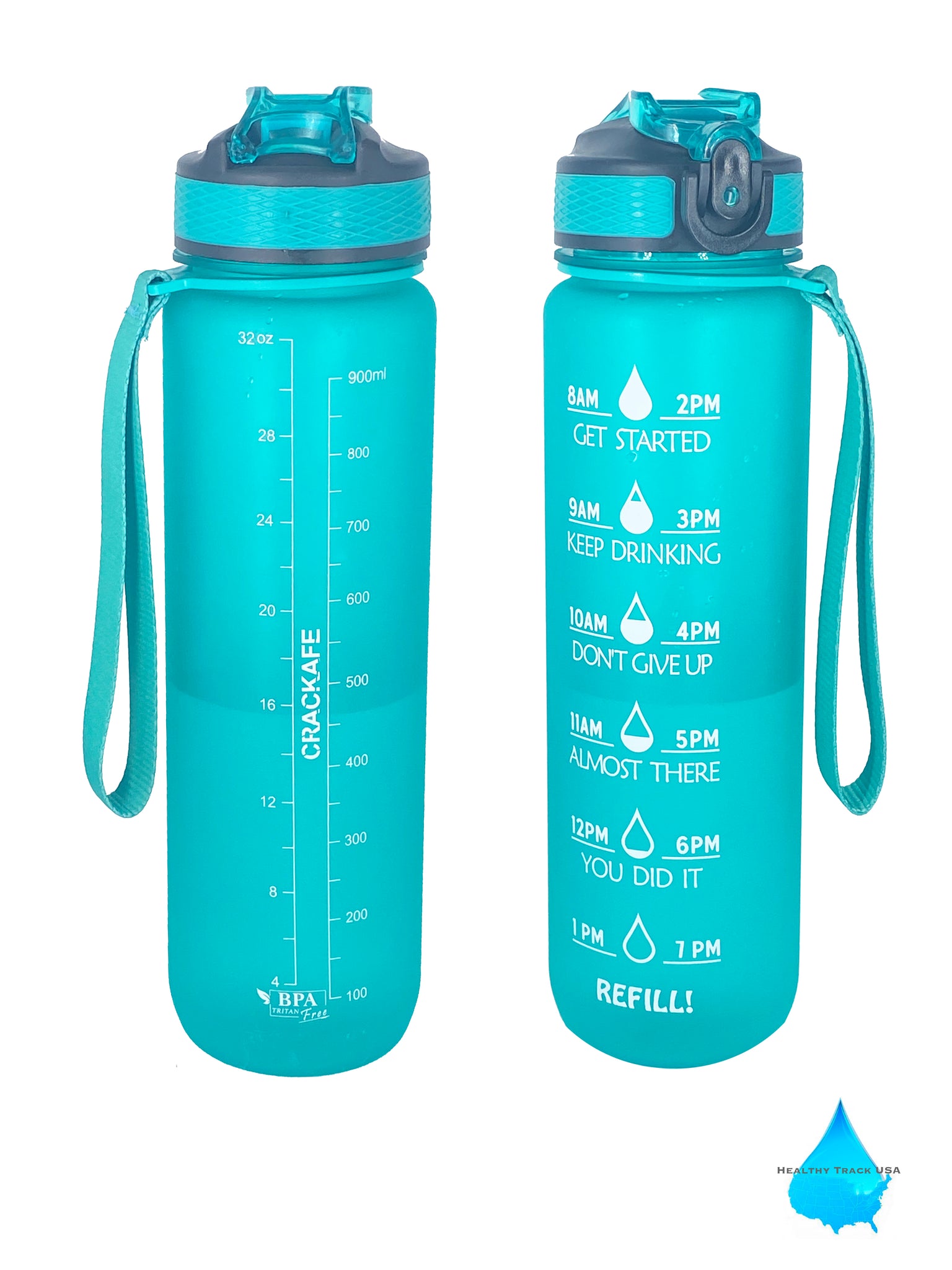 Healthy Track USA 32 oz Inspirational Time Water Bottle with Hydrating  Reminder Tracker Color Green 