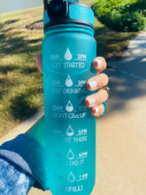 Load image into Gallery viewer, 32 Oz Inspirational Time Water Bottle with Hydrating Reminder Tracker. Motivational Outdoor Sport Water Bottle. BPA Free, Color Green
