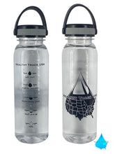 Load image into Gallery viewer, 24 Oz Inspirational Time Water Bottle with Hydrating Reminder Tracker. Motivational Outdoor EZ Grip Handle Lid Water Bottle. BPA Free, Dishwasher Safe
