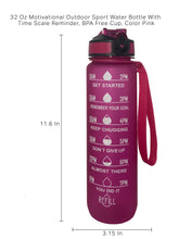 Load image into Gallery viewer, 32 Oz Inspirational Time Water Bottle with Hydrating Reminder Tracker. Motivational Outdoor Sport Water Bottle. BPA Free, Color Pink
