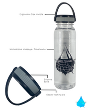 Load image into Gallery viewer, 24 Oz Inspirational Time Water Bottle with Hydrating Reminder Tracker. Motivational Outdoor EZ Grip Handle Lid Water Bottle. BPA Free, Dishwasher Safe
