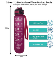 Load image into Gallery viewer, 32 Oz Inspirational Time Water Bottle with Hydrating Reminder Tracker. Motivational Outdoor Sport Water Bottle. BPA Free, Color Pink
