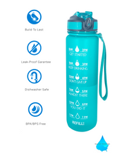 Load image into Gallery viewer, 32 Oz Inspirational Time Water Bottle with Hydrating Reminder Tracker. Motivational Outdoor Sport Water Bottle. BPA Free, Color Green
