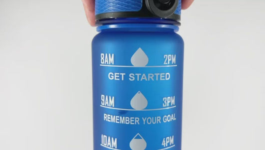 32 Oz Inspirational Time Water Bottle with Hydrating Reminder Tracker. Motivational Outdoor Sport Water Bottle. BPA Free, Color Blue